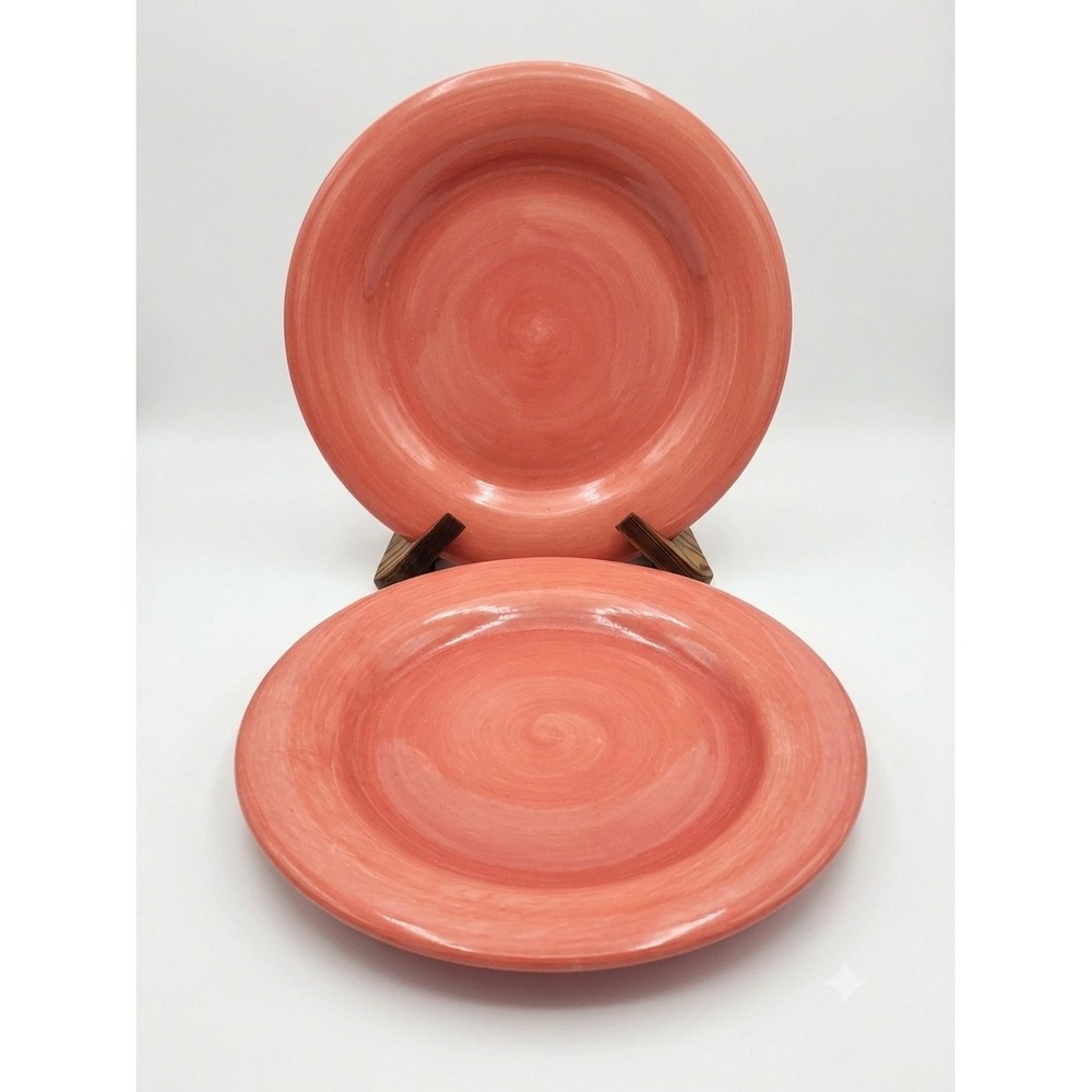 Artimino Ciao II Coral 11" Dinner Plates Handpainted Earthenware Pink Set of 2